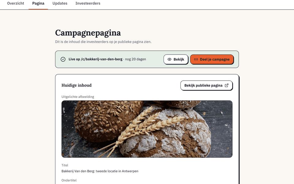 Schermafbeelding: de campagnepagina-editor