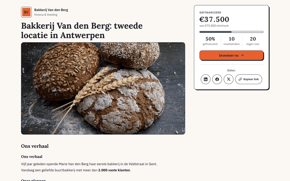 Schermafbeelding: de funding-kaart met deelknoppen